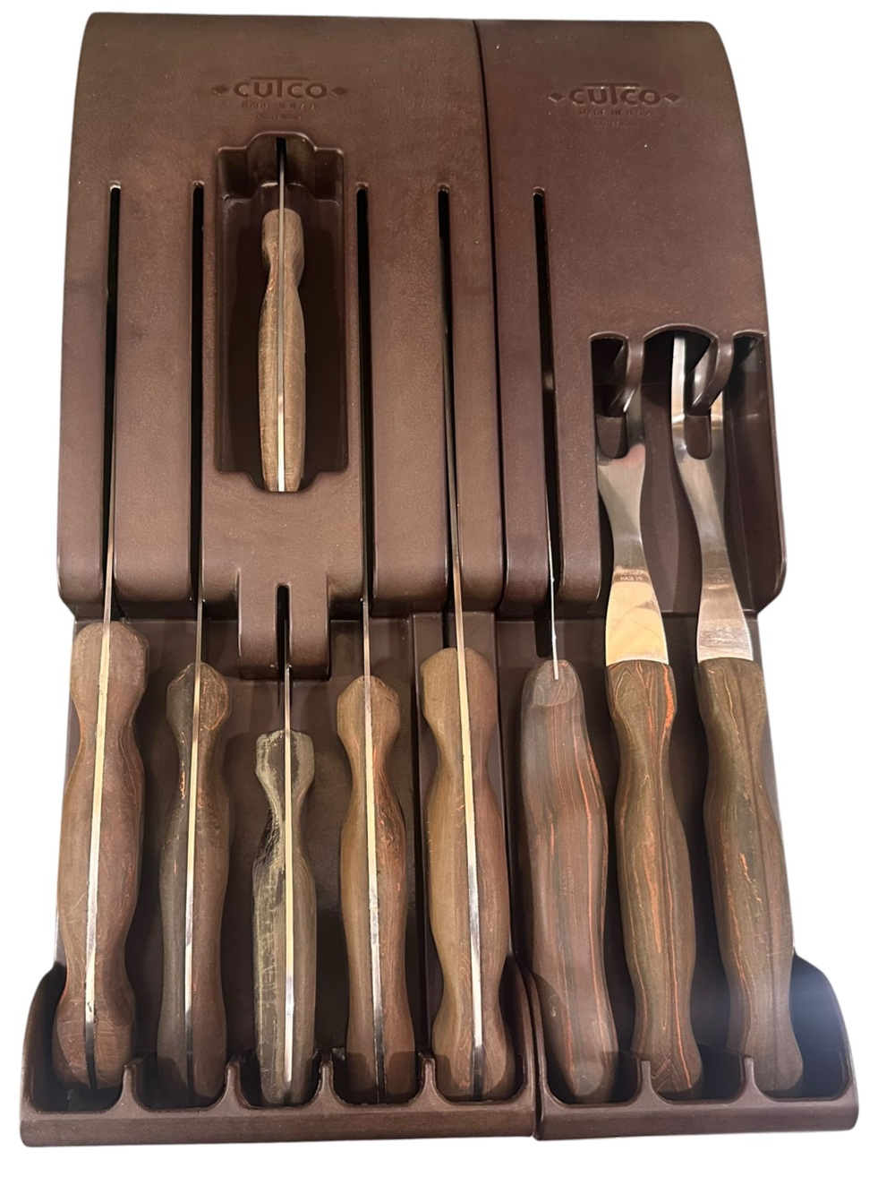 CUTCO 9 pc Knife Set with 2 Bakelite Storage Trays VTG Made in USA BONUS Spoons